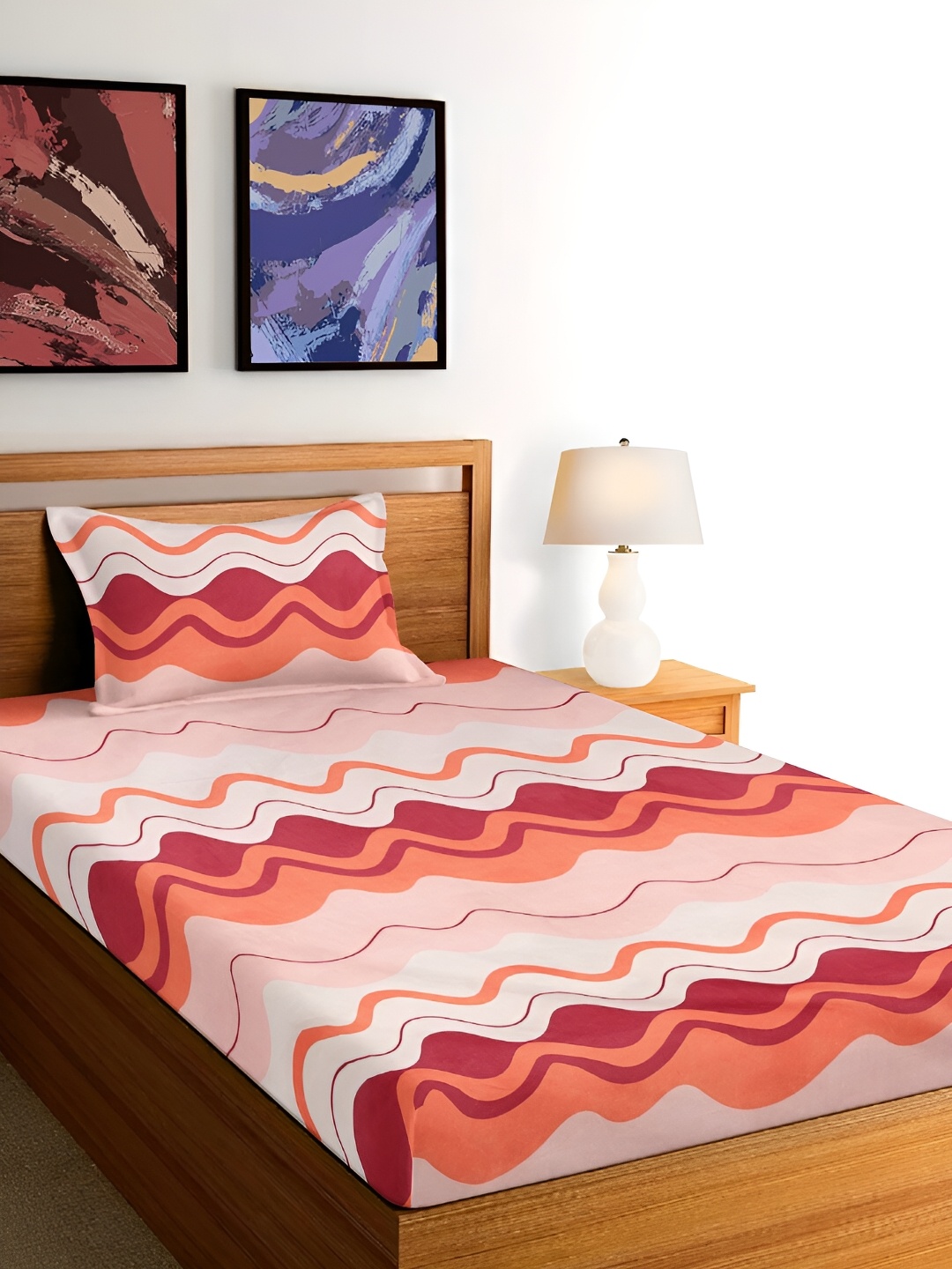 

Arrabi Pink & Red Striped 300 TC Single Bedsheet With 1 Pillow Cover