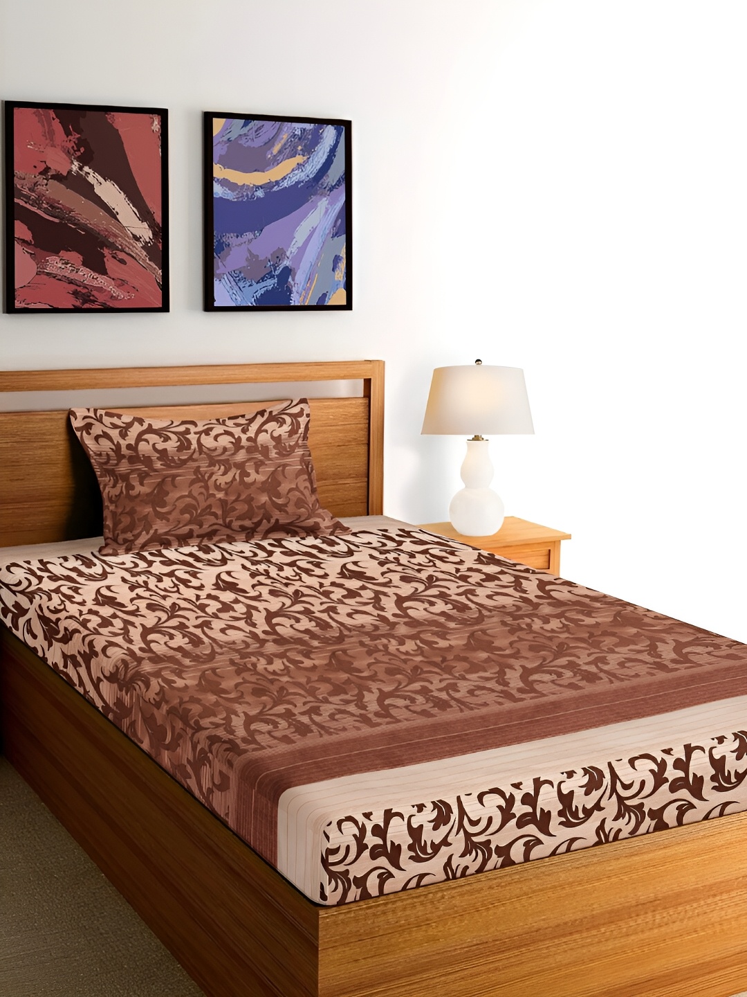 

Arrabi Brown & CreamEthnic Motifs 300 TC Single Bedsheet With 1 Pillow Cover