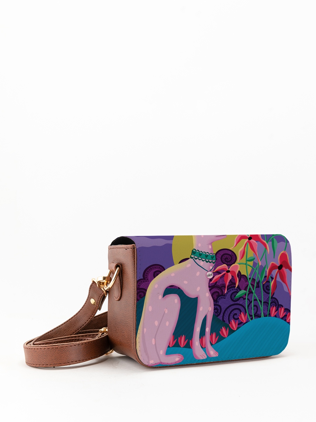 

Kalankit Graphic Printed Vegan Leather Zip detail Sling Bag, Purple