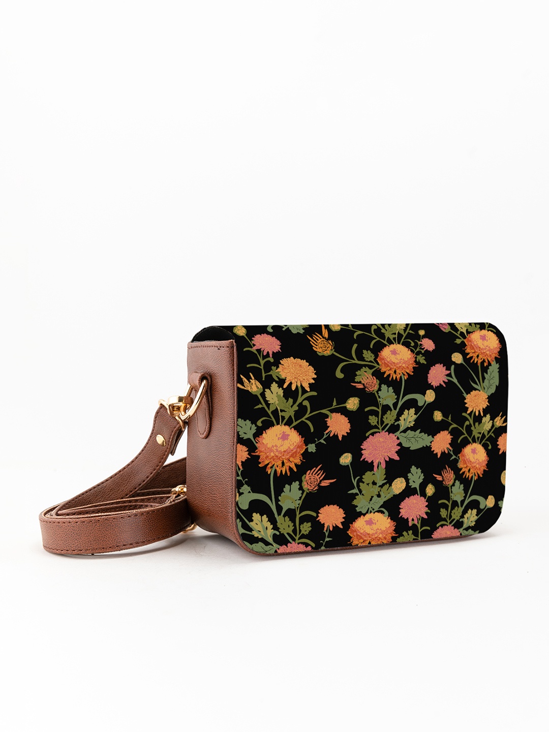 

Kalankit Graphic Printed Structured Crossbody Sling Bag, Black