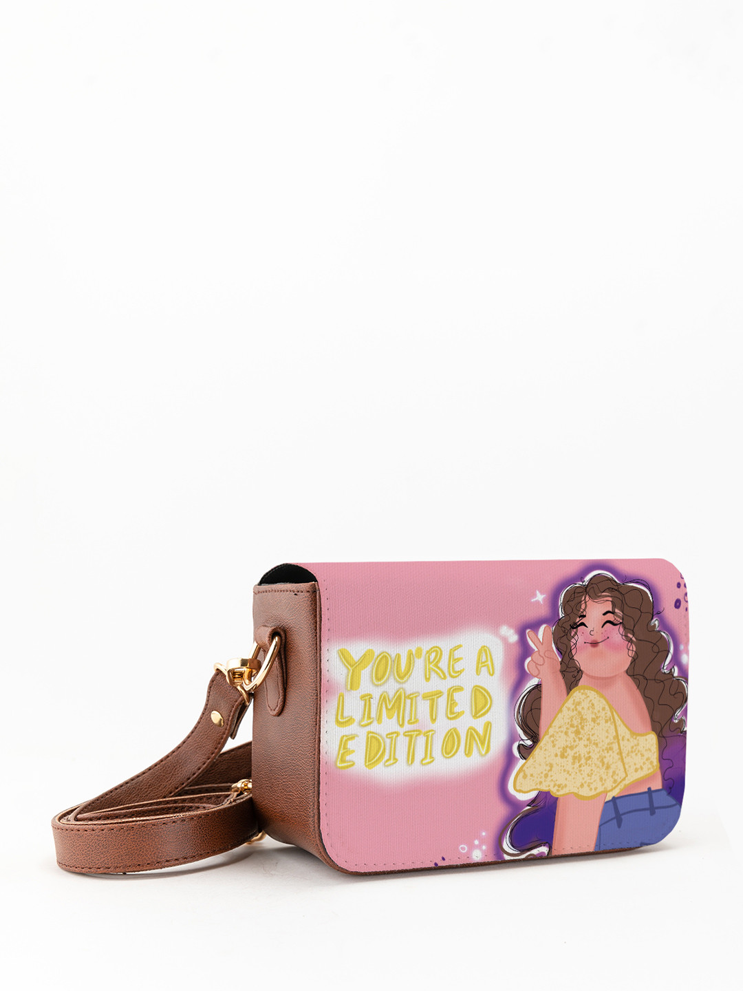 

Kalankit Graphic Printed Structured Crossbody Sling Bag, Pink