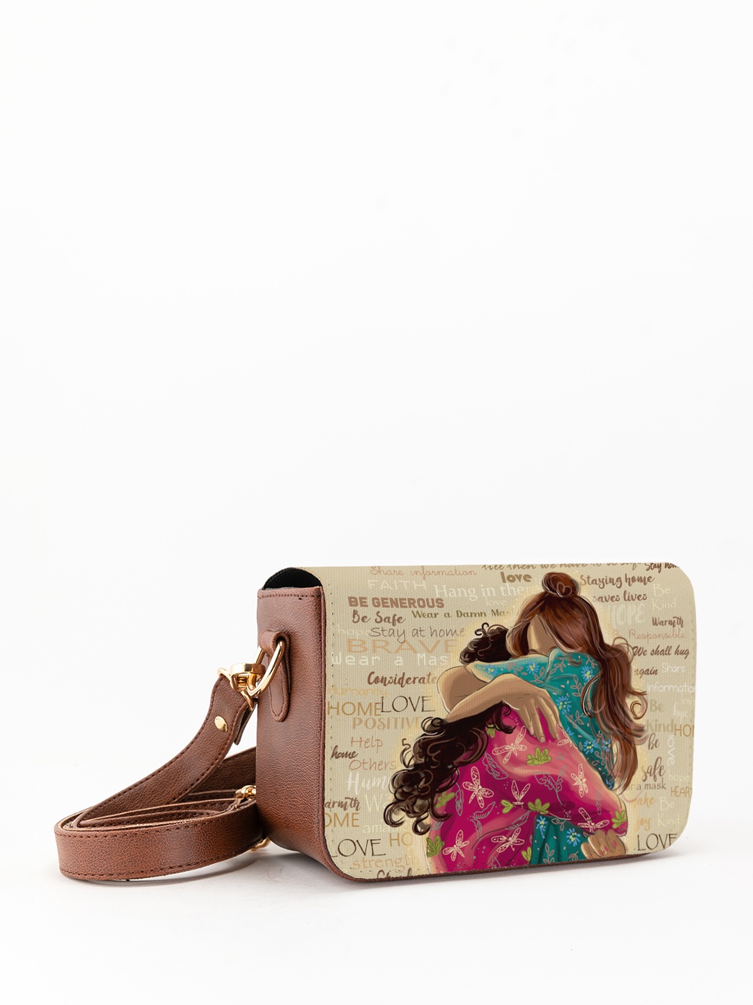 

Kalankit Graphic Printed Structured Crossbody Sling Bag, Beige
