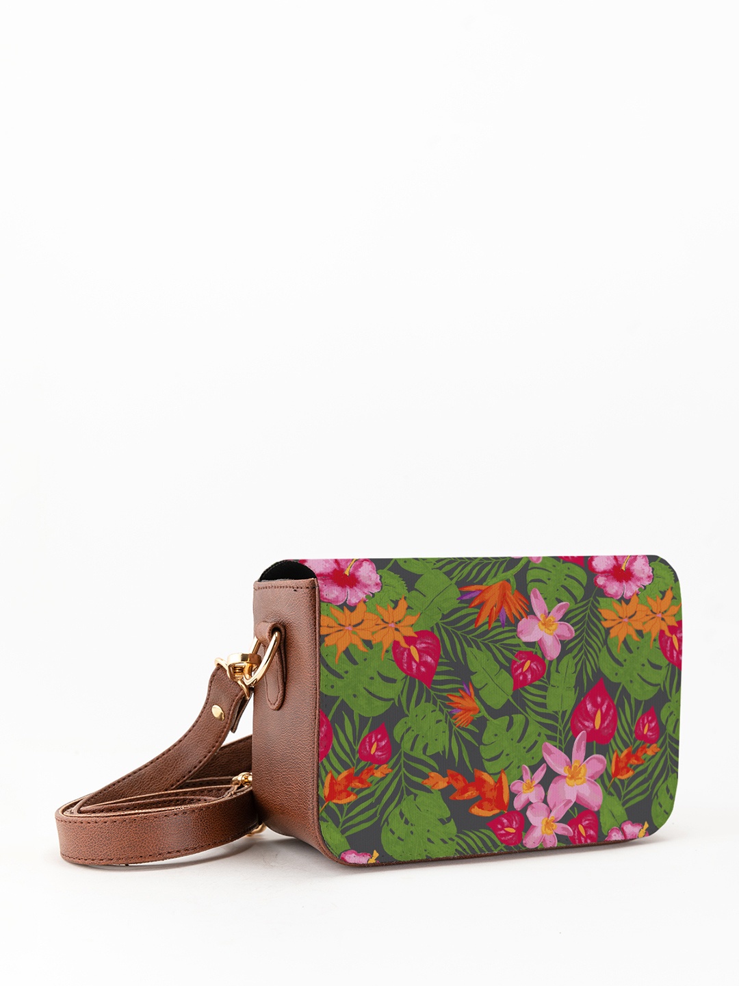 

Kalankit Floral Printed Structured Sling Bag, Green