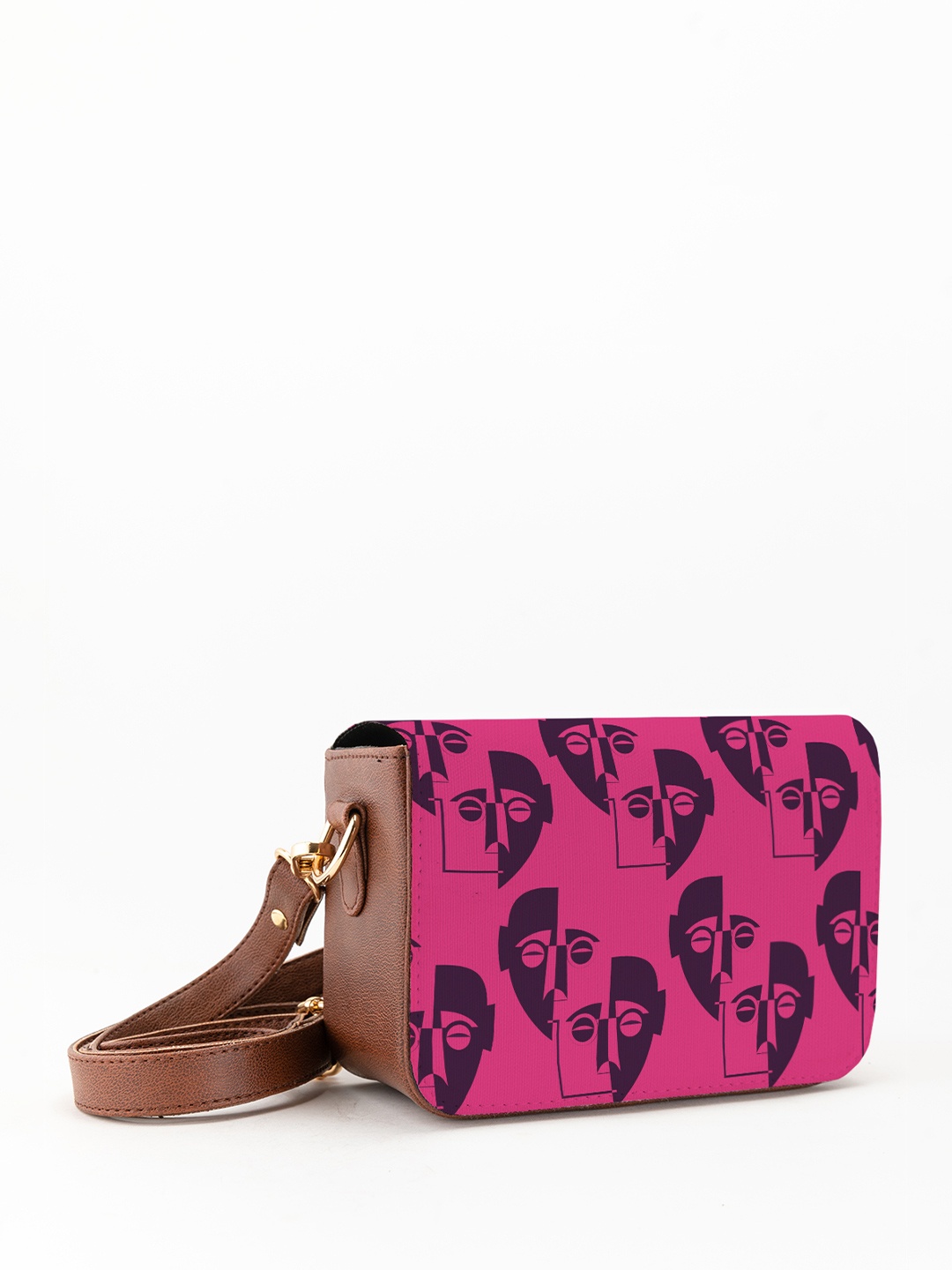 

Kalankit Graphic Printed Vegan Leather Zip detail Sling Bag, Pink
