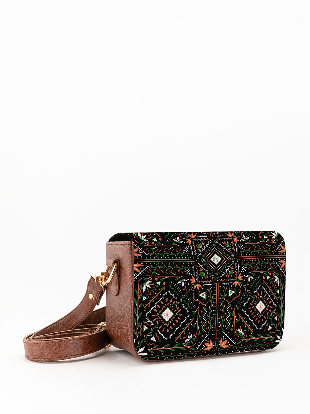 Kalankit Floral Printed Swagger Sling Bag, Black