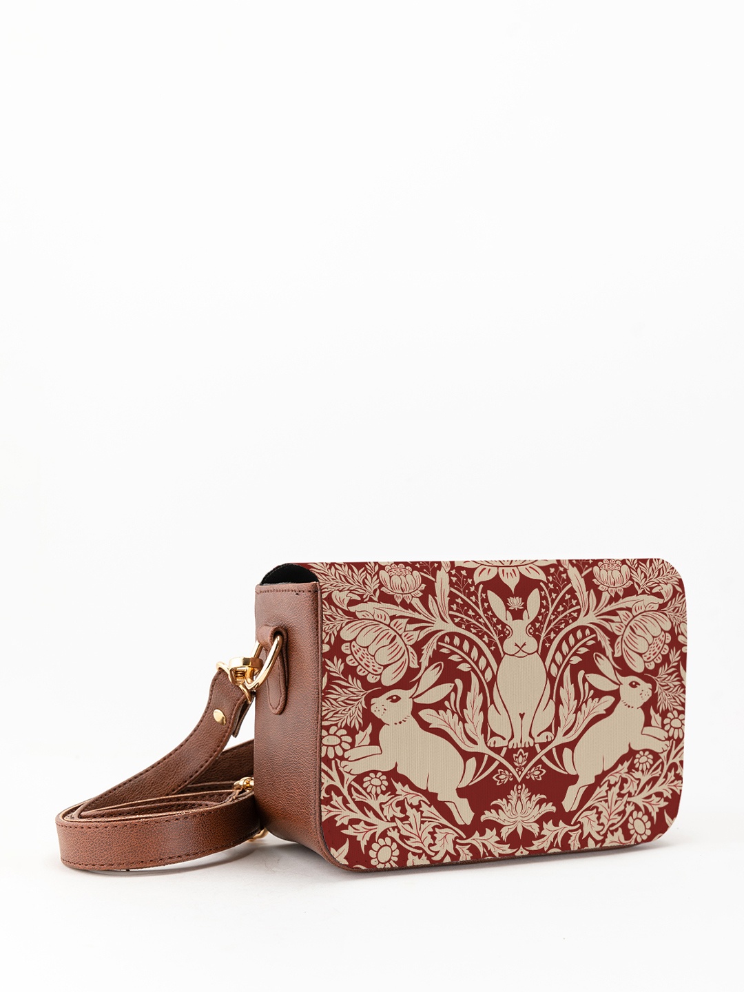 Kalankit Floral Printed Swagger Sling Bag, Red