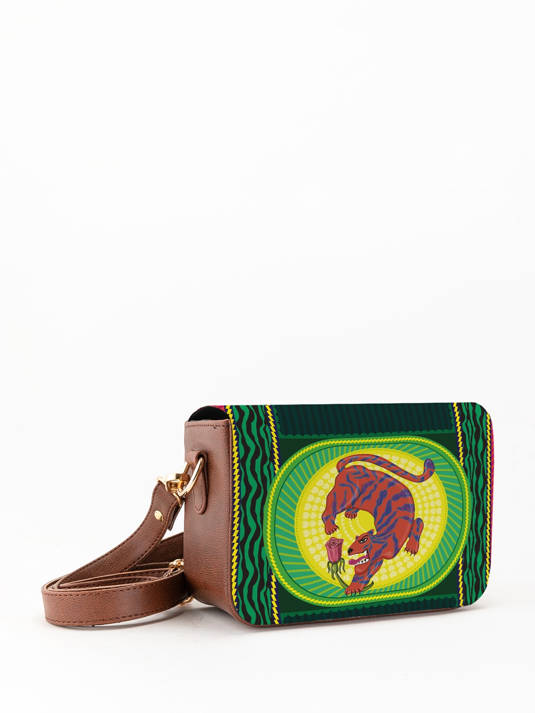 

Kalankit Graphic Printed Structured Crossbody Sling Bag, Green