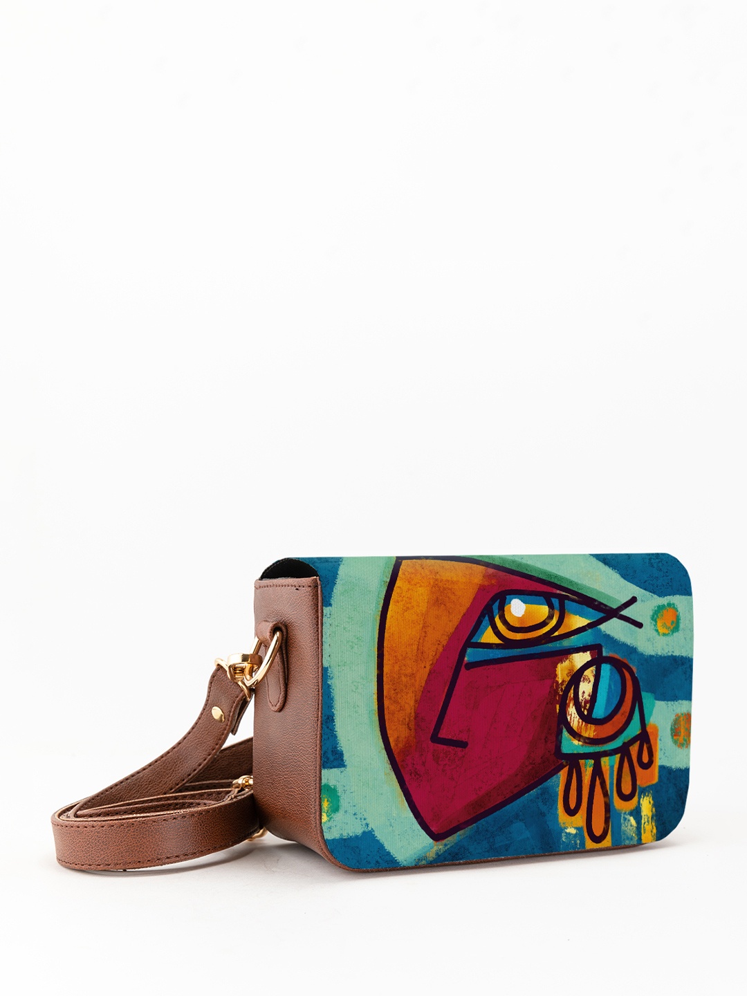 

Kalankit Graphic Printed Vegan Leather Zip detail Sling Bag, Blue