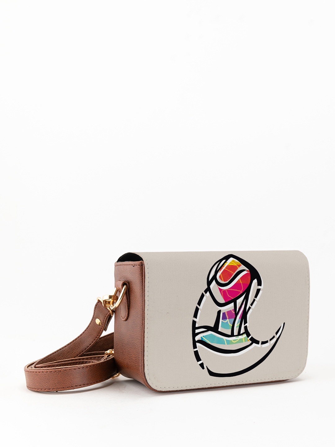 

Kalankit Graphic Printed Structured Sling Bag, Beige