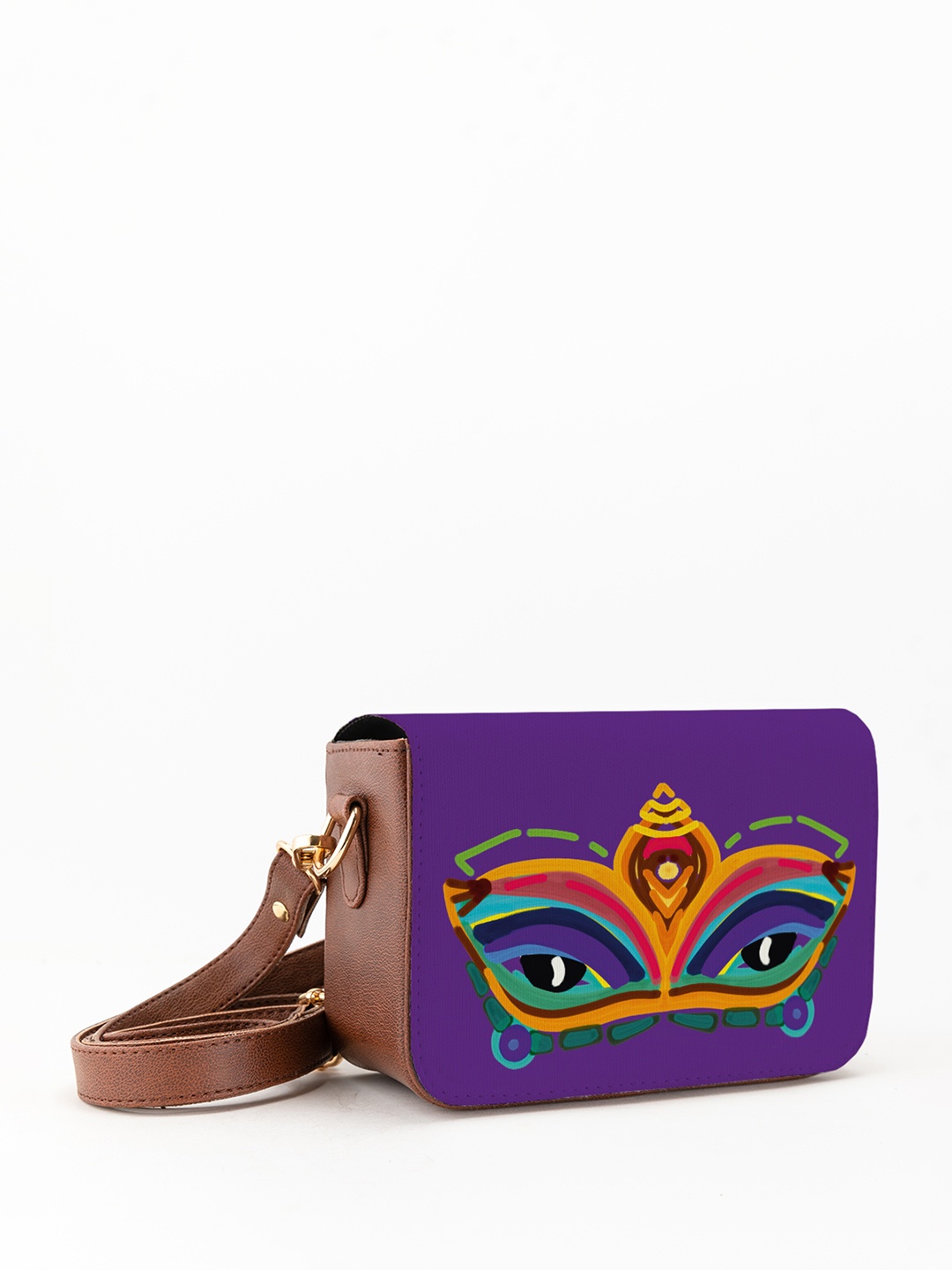 Kalankit Graphic Printed Structured Sling Bag, Purple