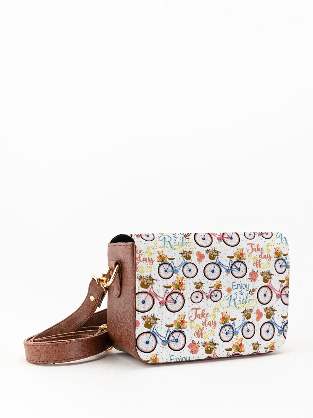 

Kalankit Graphic Printed Vegan Leather Zip detail Sling Bag, White