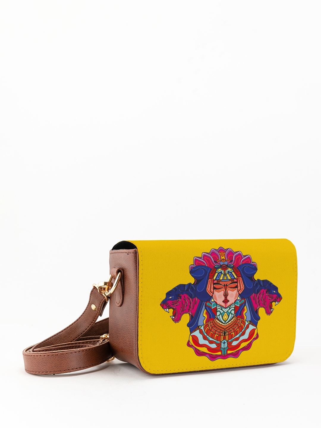 Kalankit Graphic Printed Structured Sling Bag, Yellow