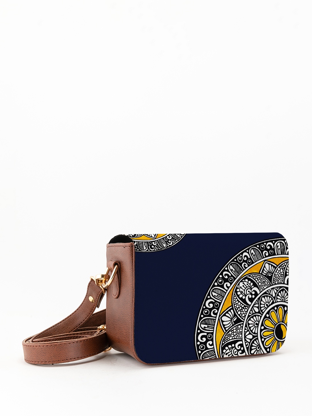 

Kalankit Floral Printed Vegan Leather Zip detail Sling Bag, Blue