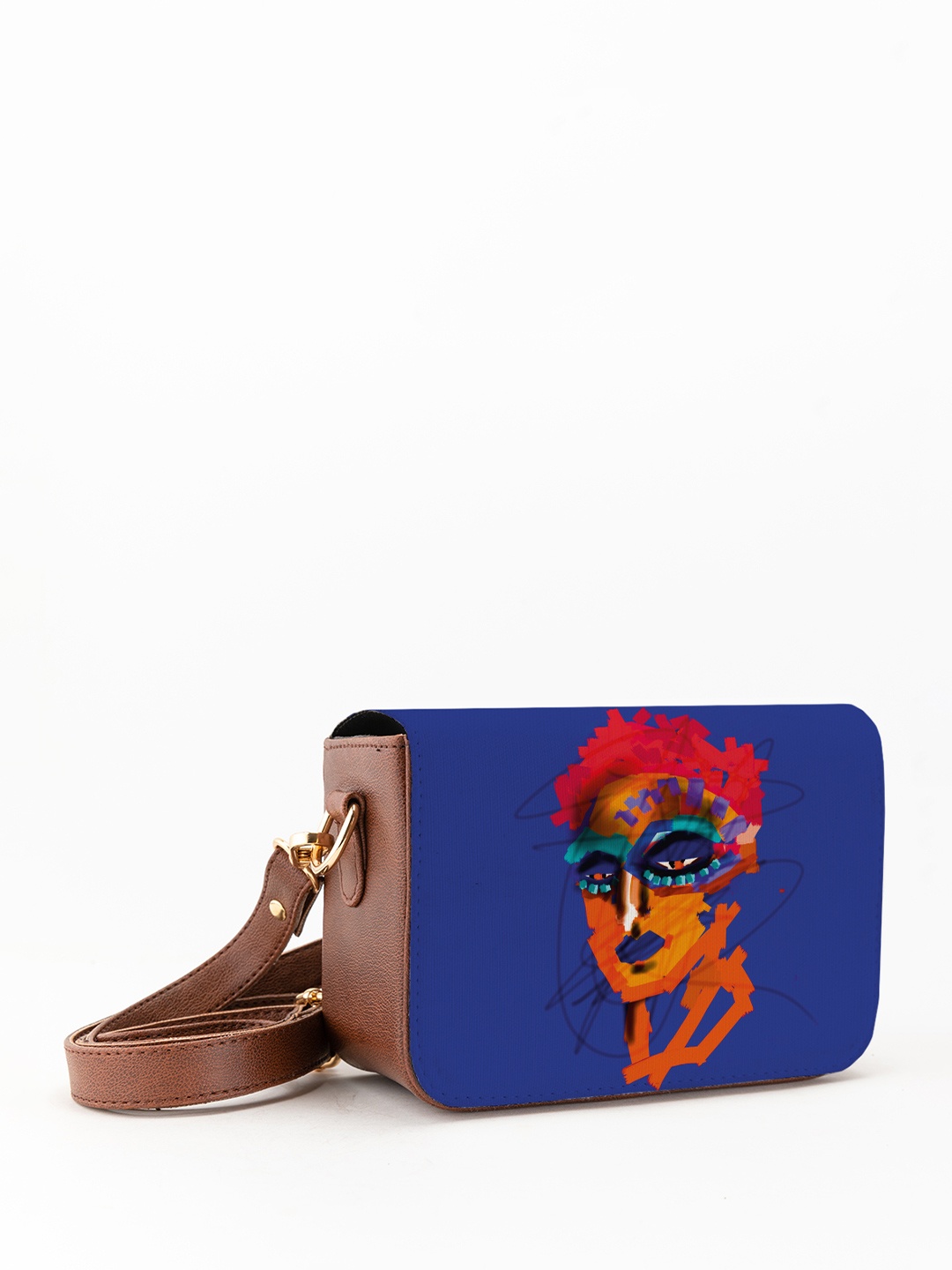 Kalankit Graphic Printed Structured Crossbody Sling Bag, Blue