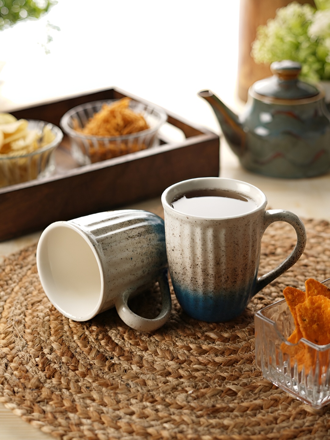 

Aura 2 Pieces White & Blue Ceramic Glossy Mugs