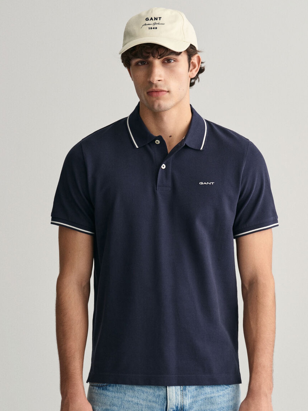 

GANT Solid Polo Neck Regular Fit T-Shirt, Blue