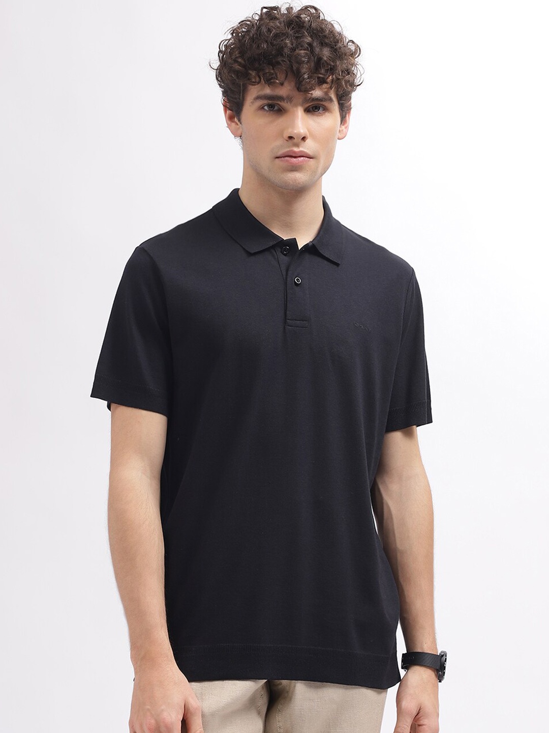 

GANT Regular Fit Flat Knit Polo T Shirt, Black
