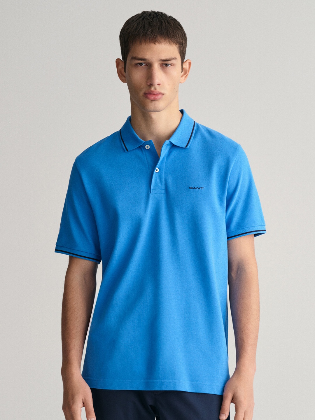 

GANT Solid Polo Neck Regular Fit T-Shirt, Blue