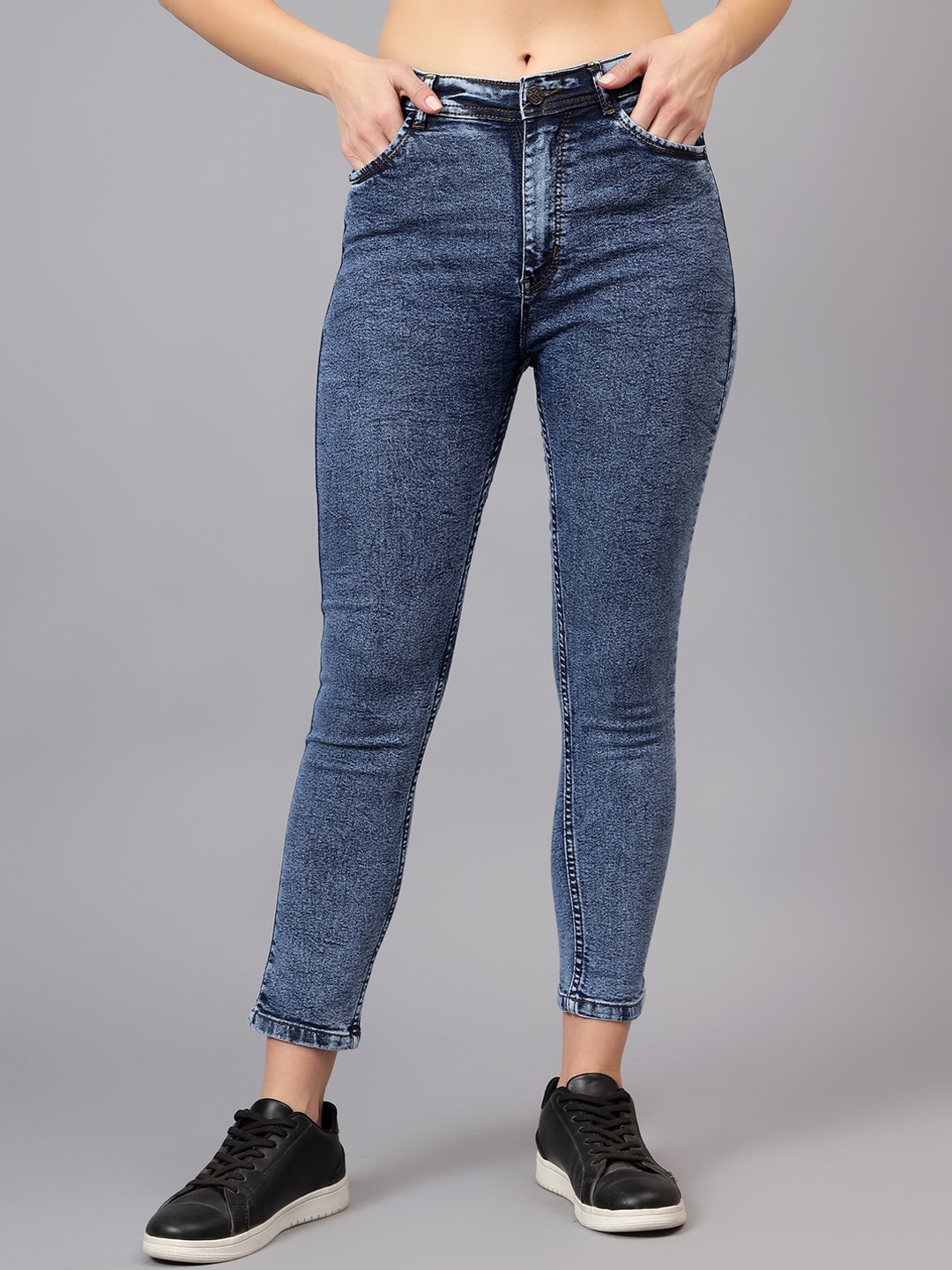 

POMPOUS Women Slim Fit High-Rise Stretchable Jeans, Blue