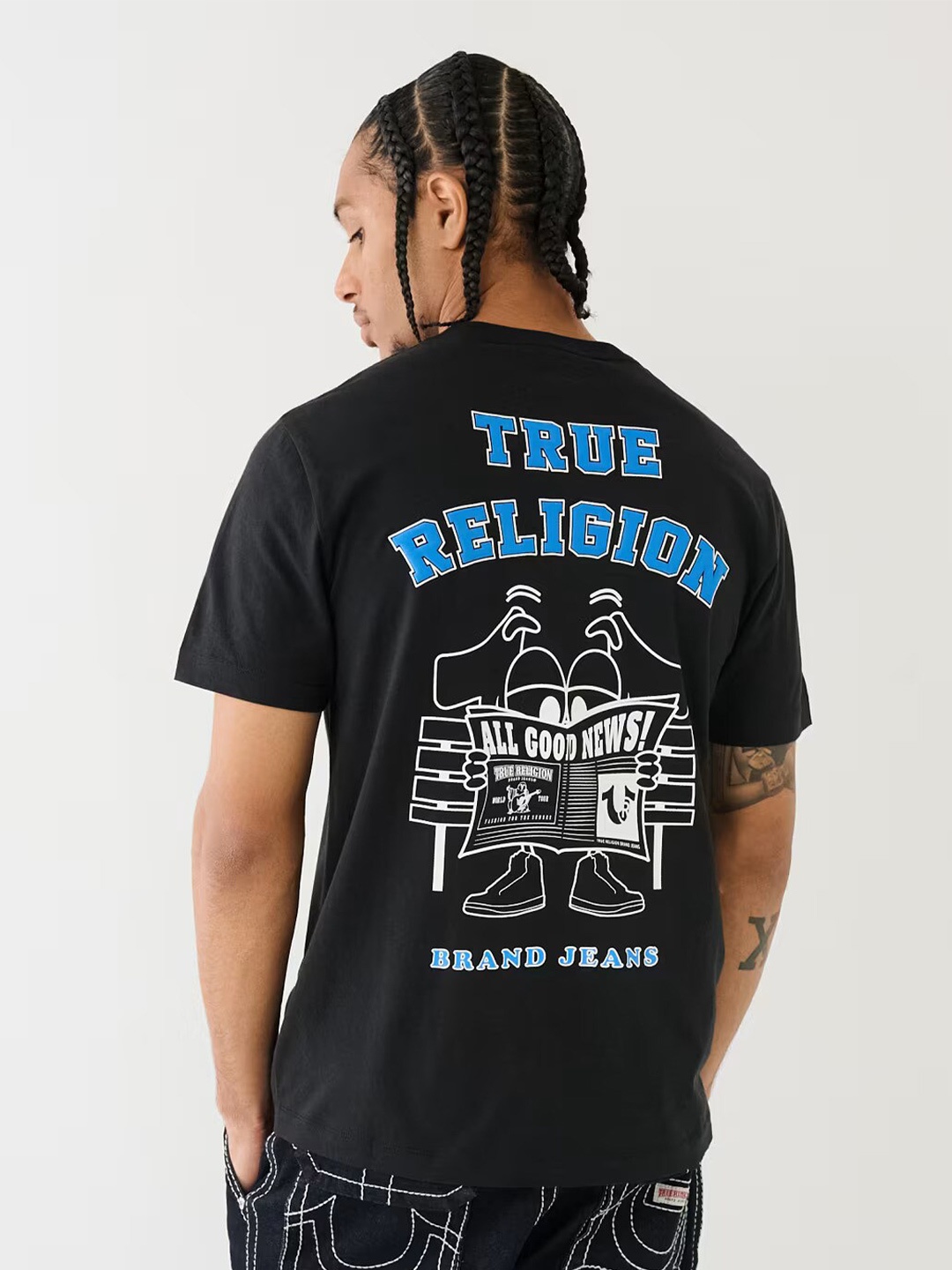 True Religion Typography Printed Cotton T-shirt, Black