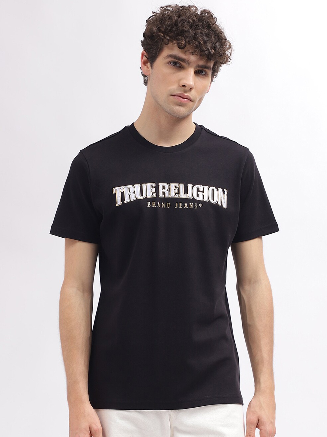 True Religion Typography Printed Cotton T-shirt, Black
