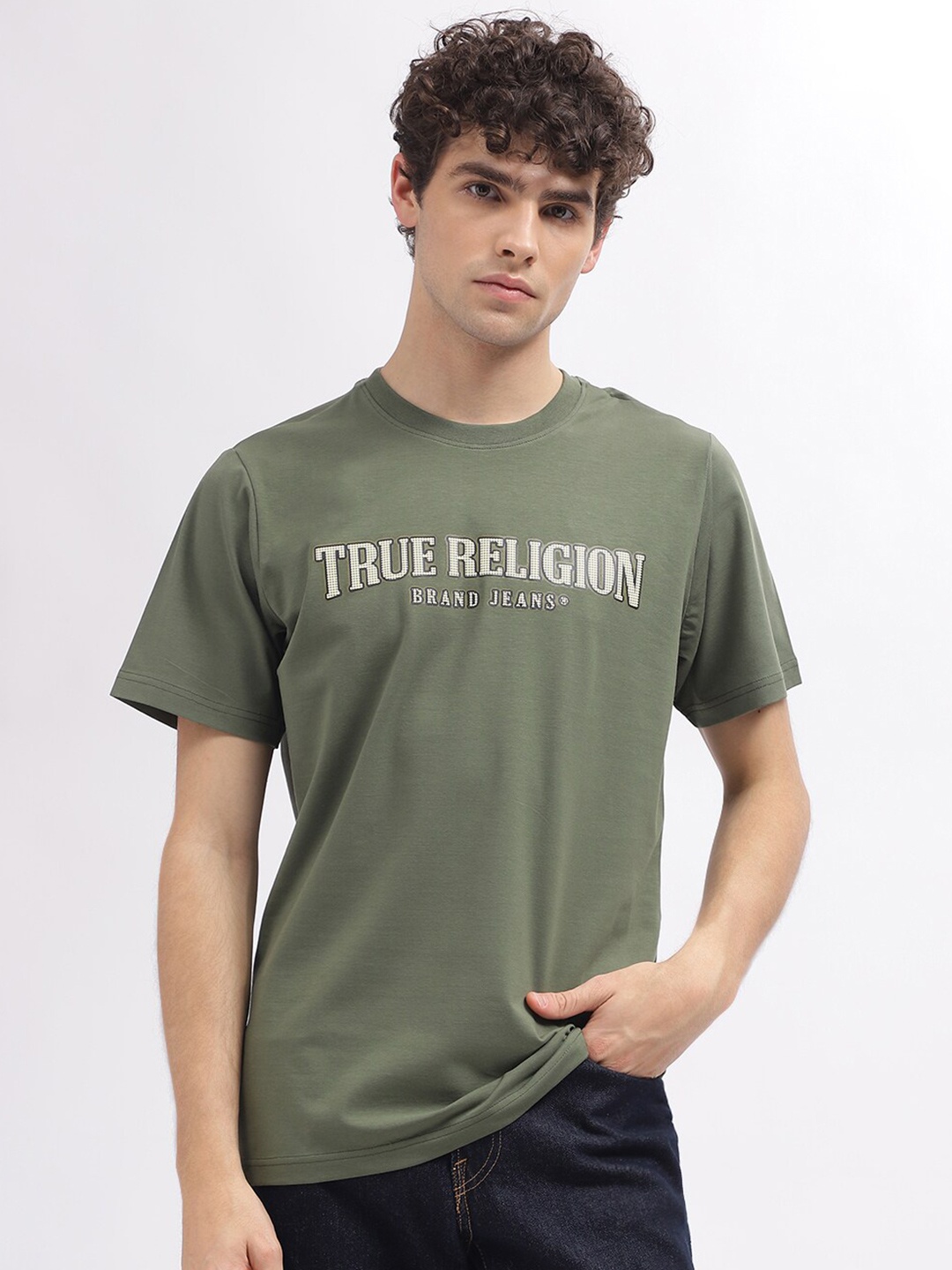 True Religion Typography Printed Cotton T-shirt, Green