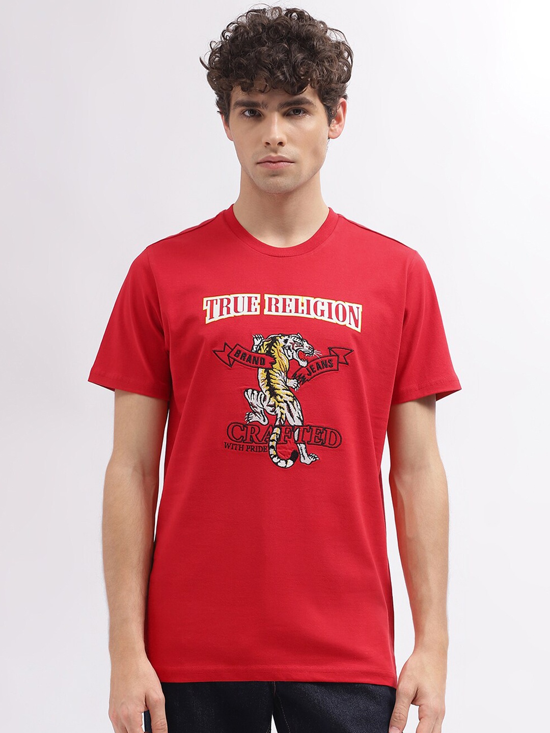 

True Religion Typography Printed Cotton T-shirt, Red