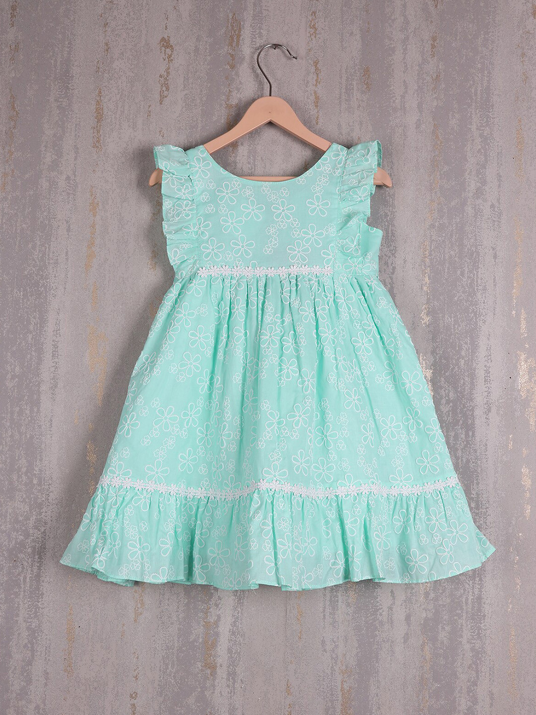 

Albion Girls Floral Flutter Sleeve A-Line Dress, Green