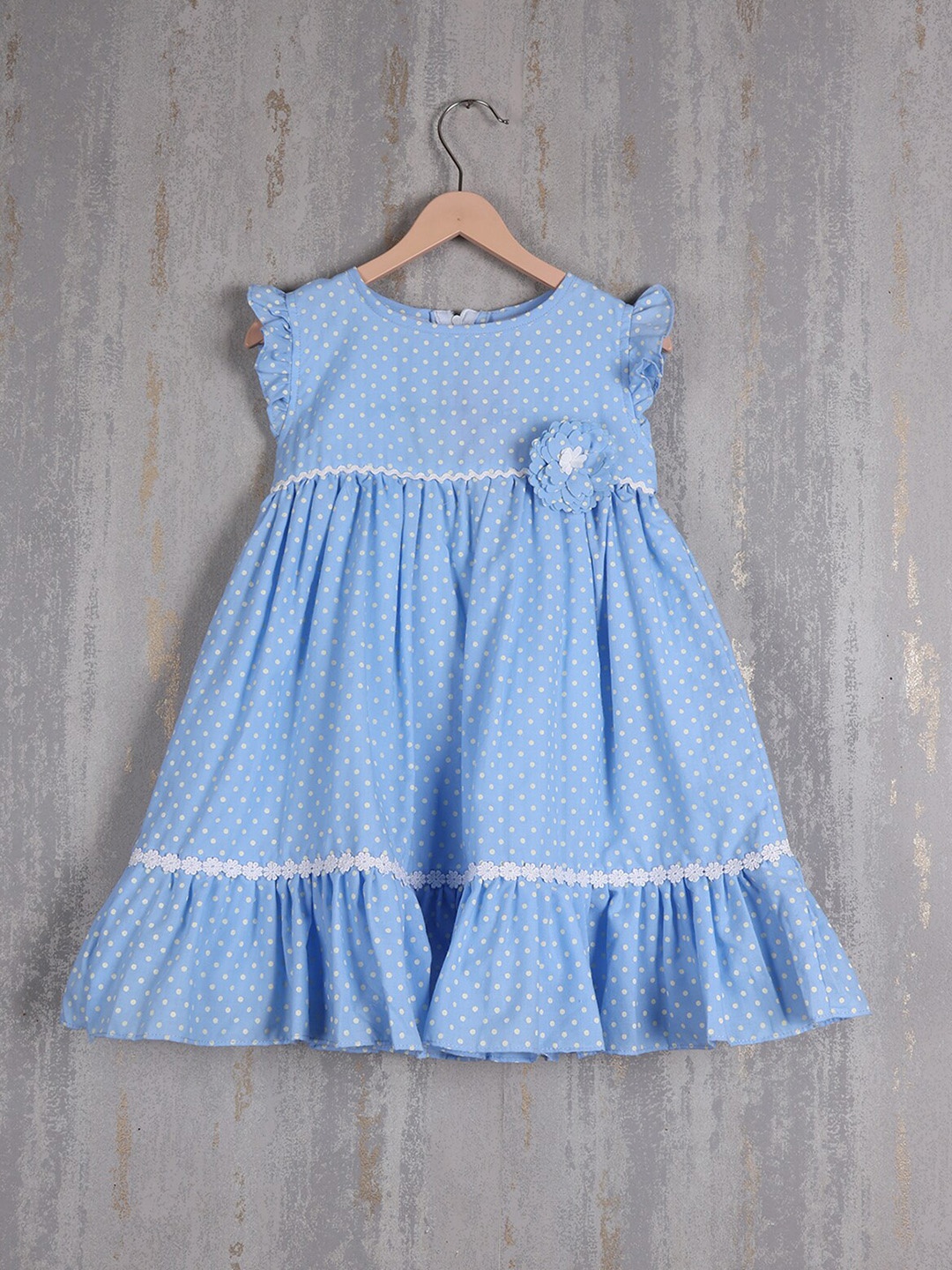 

Albion Girls Polka Dot Print Flutter Sleeve A-Line Dress, Blue