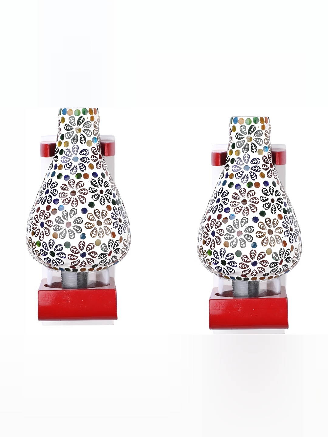 

1ST TIME White & Red 2 Pcs Printed Glass Contemporary Abstract Shaped Wall Lamp