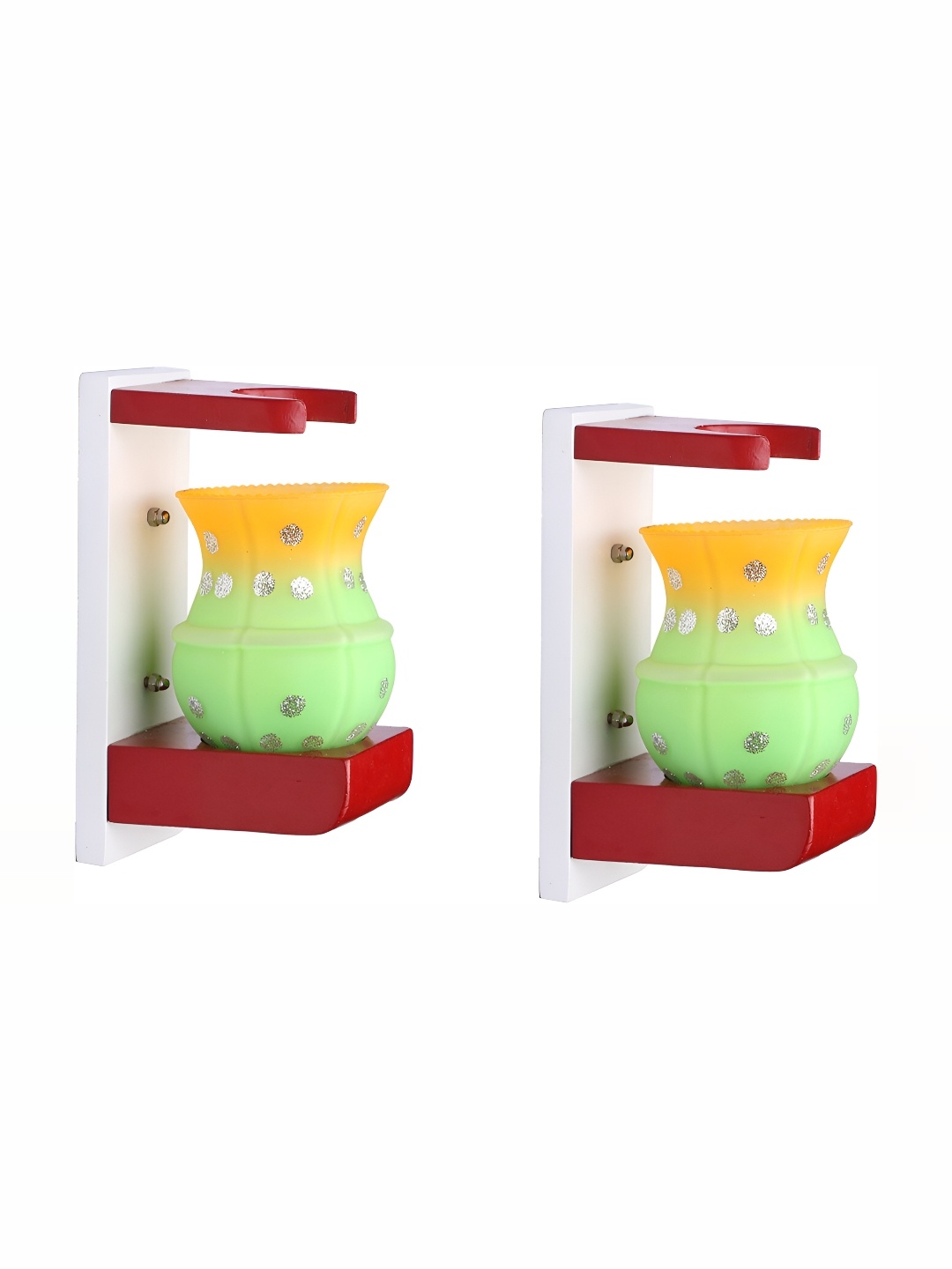 

1ST TIME Green & Red 2 Pieces Glass Contemporary Bell Shaped Wall Lamps