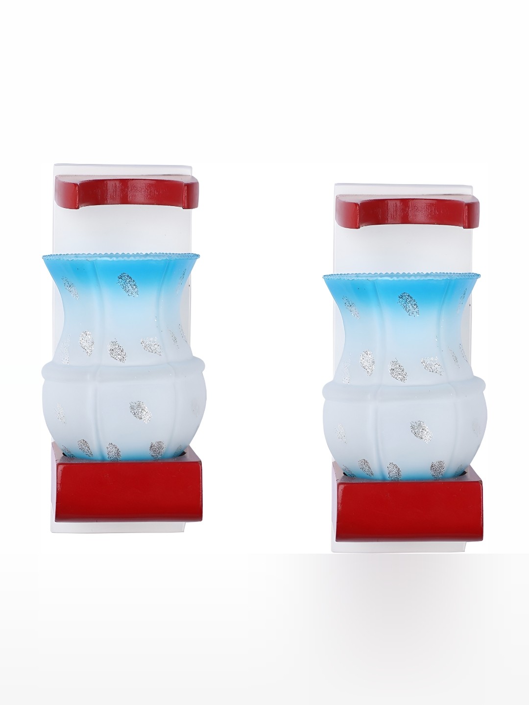 

1ST TIME White & Blue 2 Pieces Textured Glass Contemporary Wall Lamps