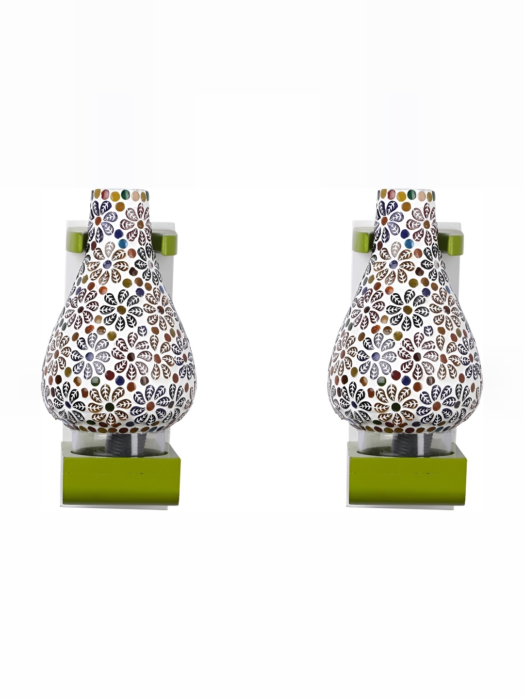 

1ST TIME White & Green 2 Pcs Printed Glass Abstract Shaped Wall Lamps