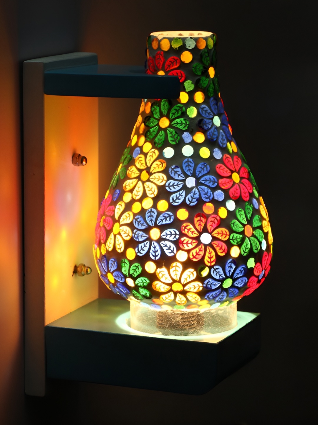 

1ST TIME Blue & Yellow Textured Glass Traditional Frustum Shaped Wall Lamp