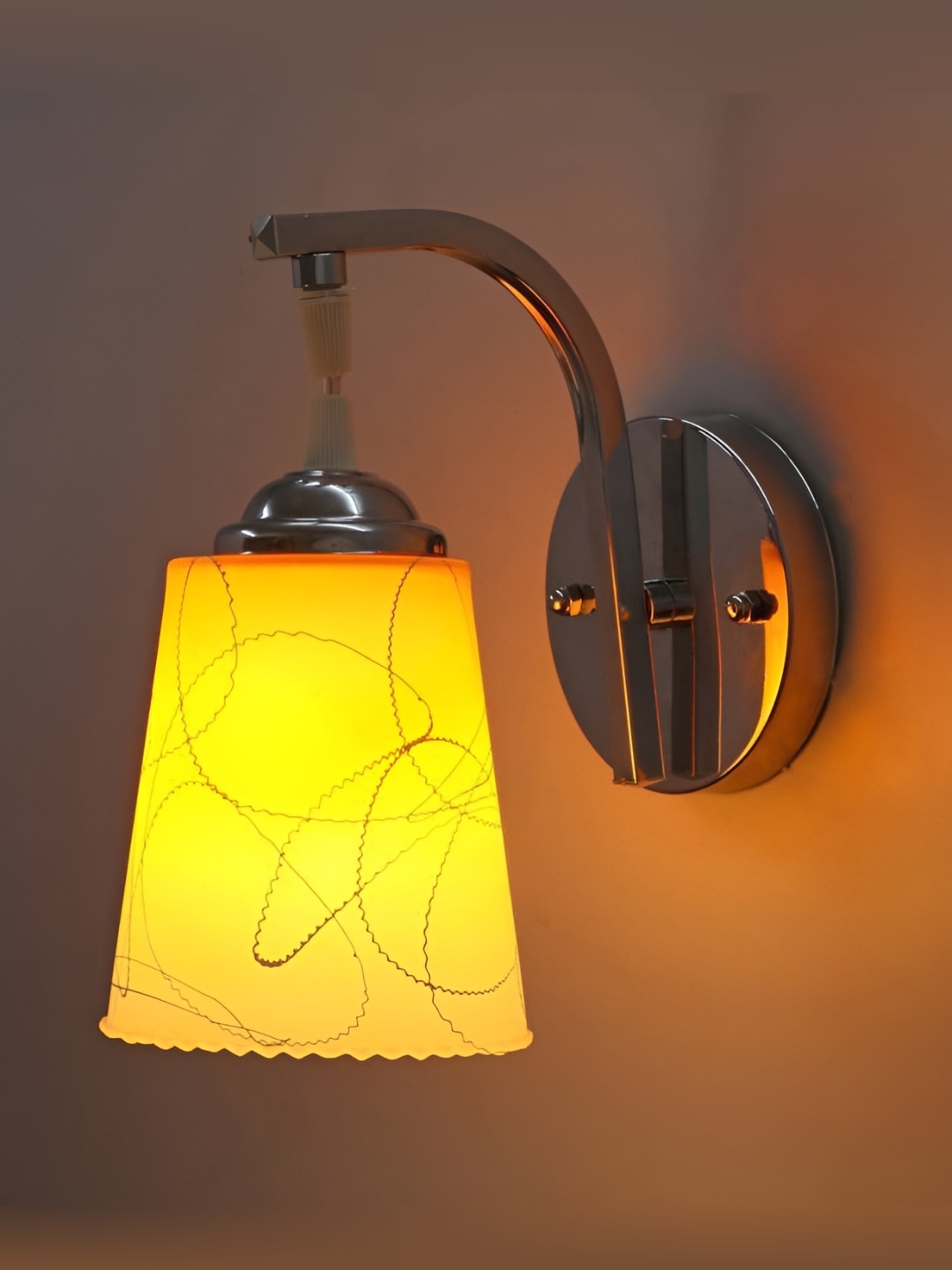 

1ST TIME Silver-Toned & Yellow Textured Glass Bell Shaped Wall Lamp
