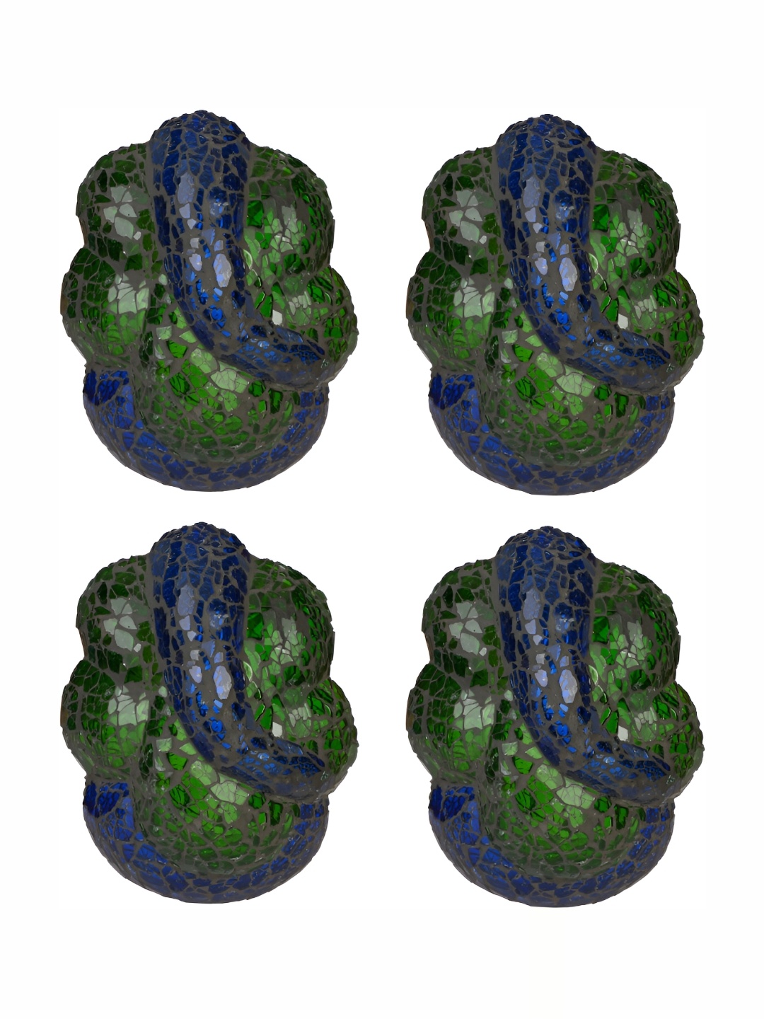 1ST TIME Green & Blue 4 Pieces Textured Abstract Shaped Glass Wall Lamps