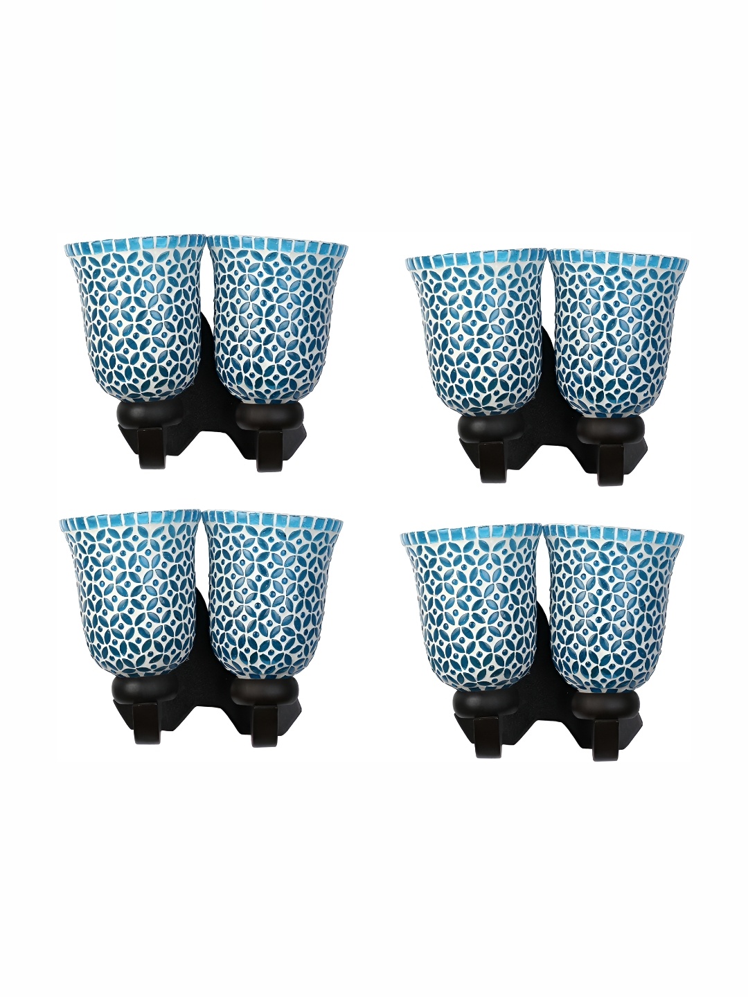 

1ST TIME White & Blue 4 Pieces Textured Contemporary Glass Wall Lamps