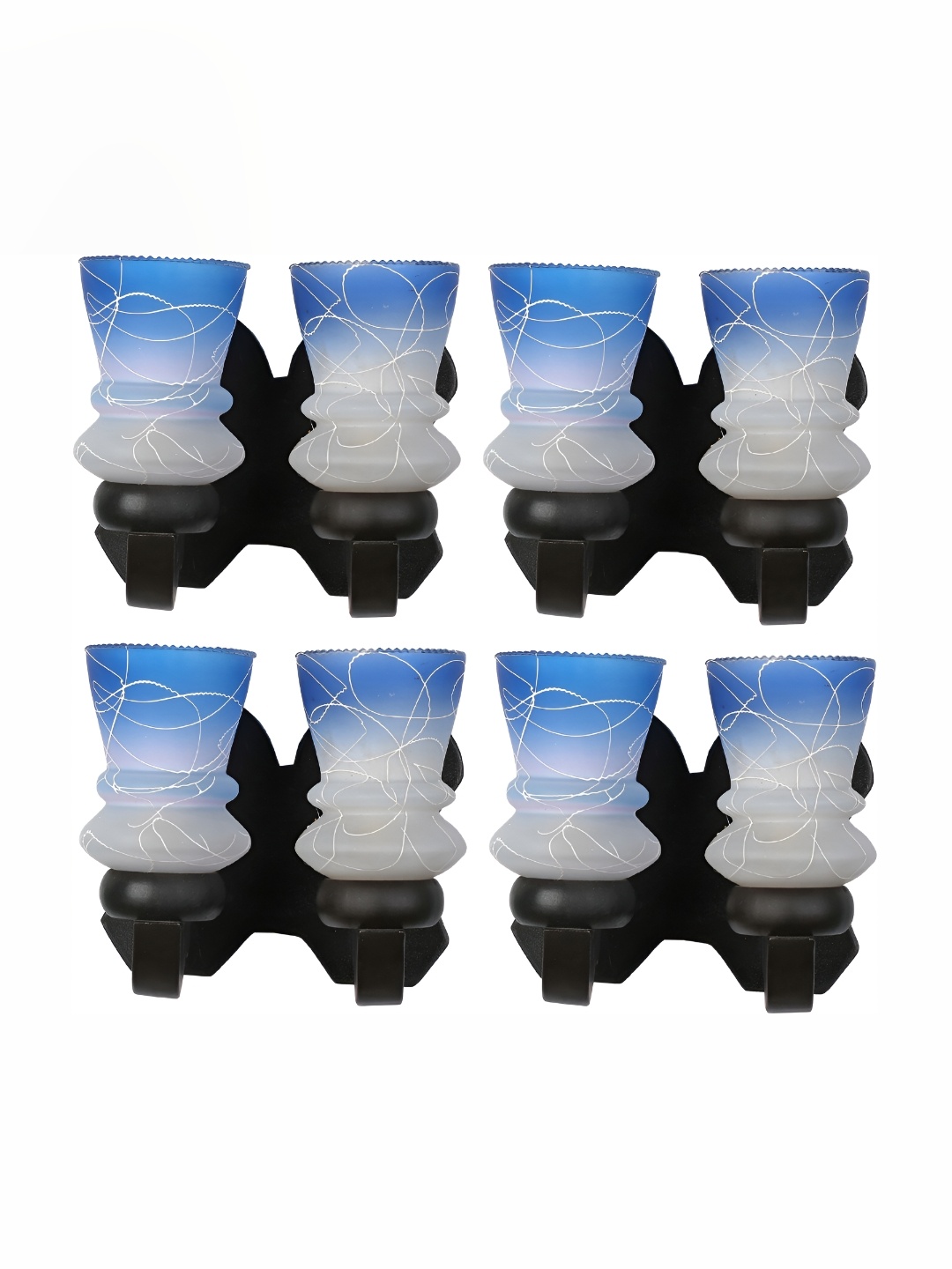 

1ST TIME White & Blue 4 Pieces Printed Abstract Shaped Glass Wall Lamps