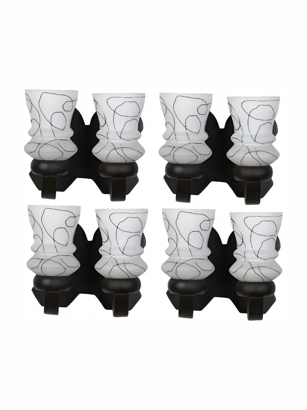 

1ST TIME White & Black 4 Pieces Printed Glass Contemporary Abstract Shaped Wall Lamps