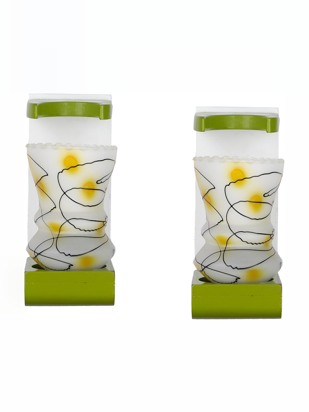 

1ST TIME White & Green 2 Pieces Printed Glass Contemporary Rectangle Shaped Wall Lamps