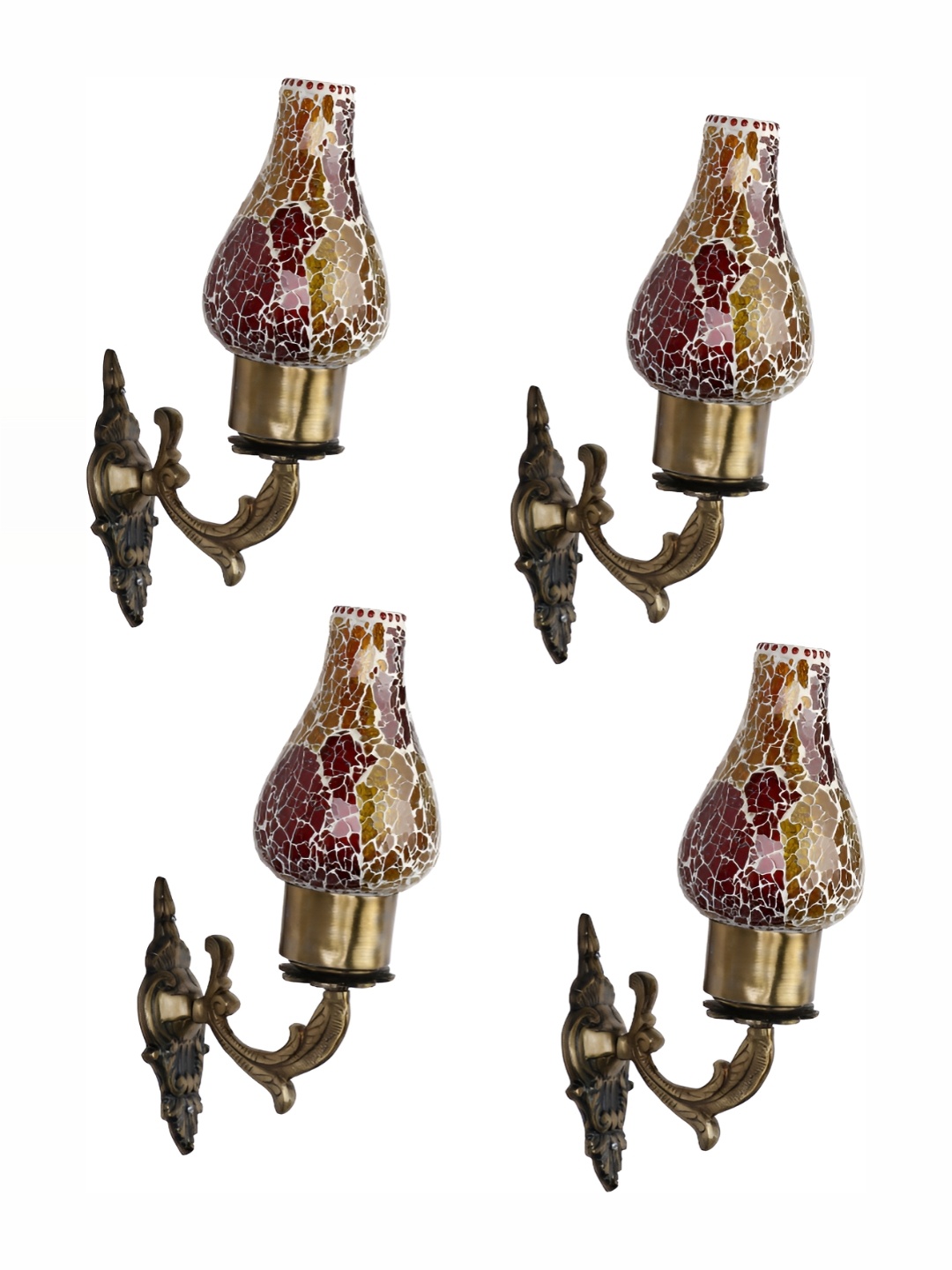 

1ST TIME Red & White 4 Pieces Textured Abstract Shaped Glass Wall Lamps