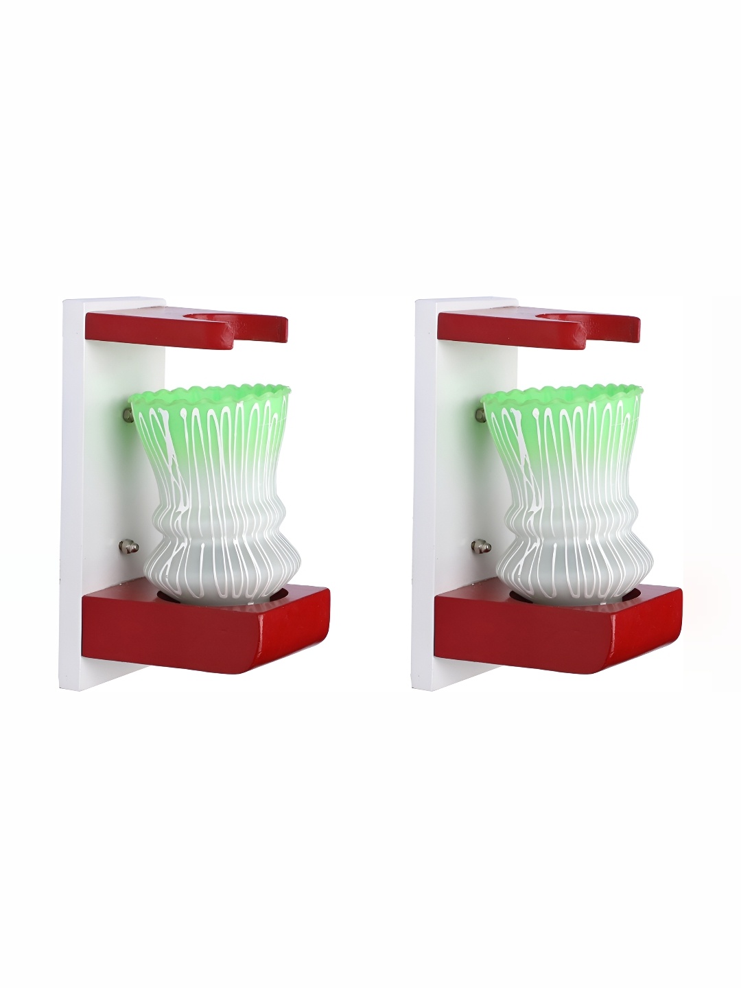 

1ST TIME White & Green 2 Pieces Textured Contemporary Glass Wall Lamps