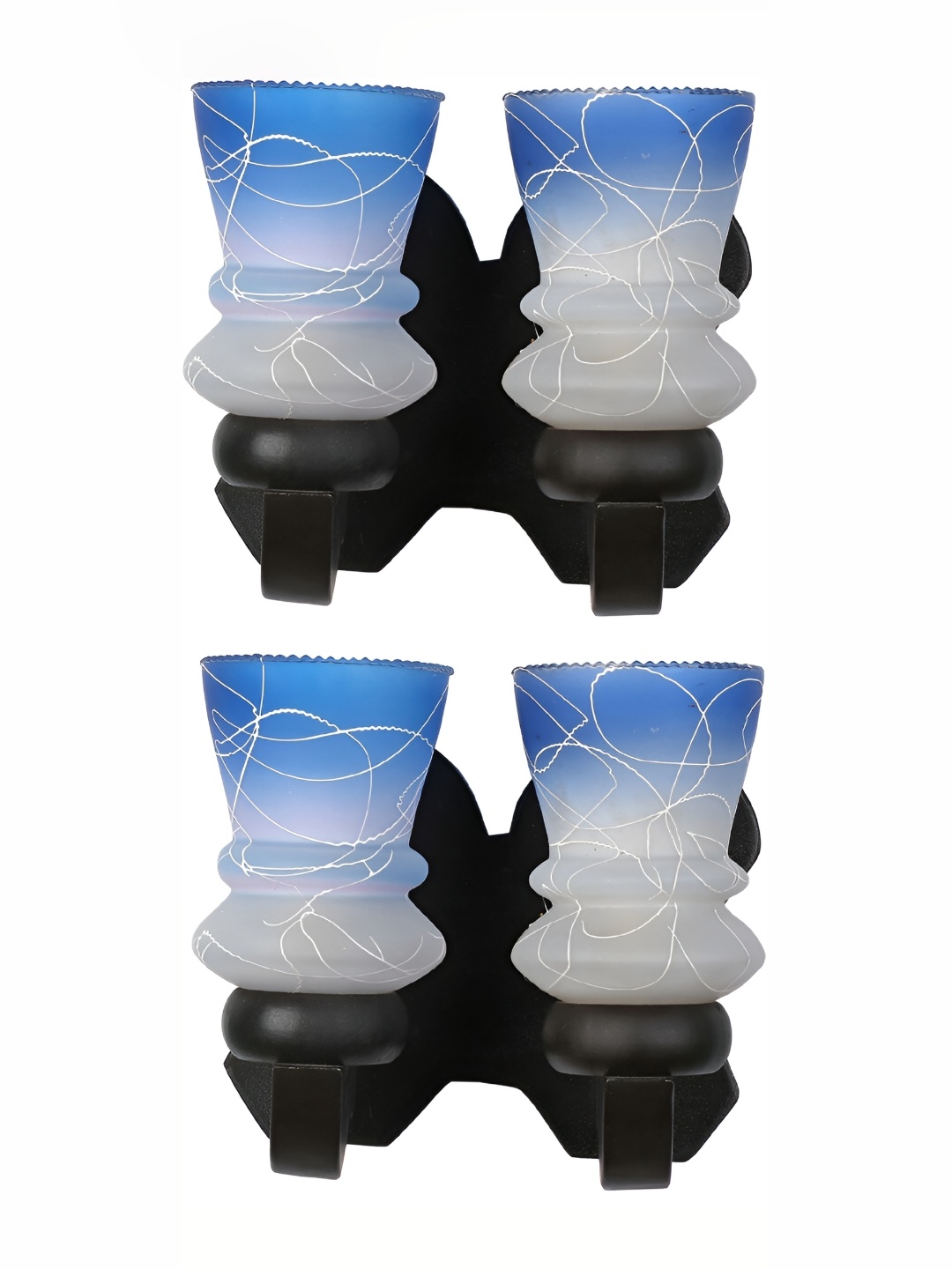 

1ST TIME Blue & White Glass 2 Pcs Printed Glass Abstract Shaped Wall Lamps