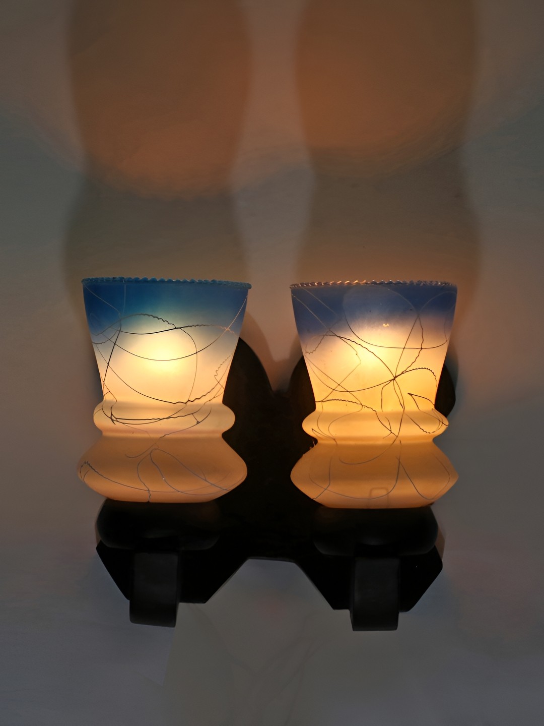

1ST TIME Yellow & Black 2 Pieces Printed Glass Contemporary Abstract Shaped Wall Lamps