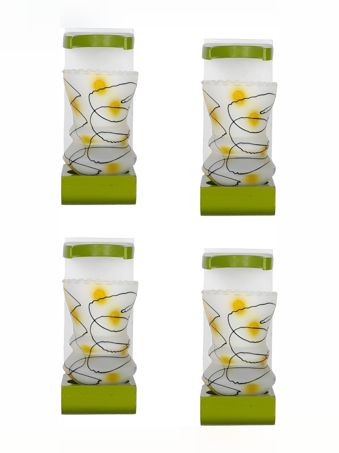 

1ST TIME White & Green 4 Pieces Printed Glass Contemporary Abstract Shaped Wall Lamps