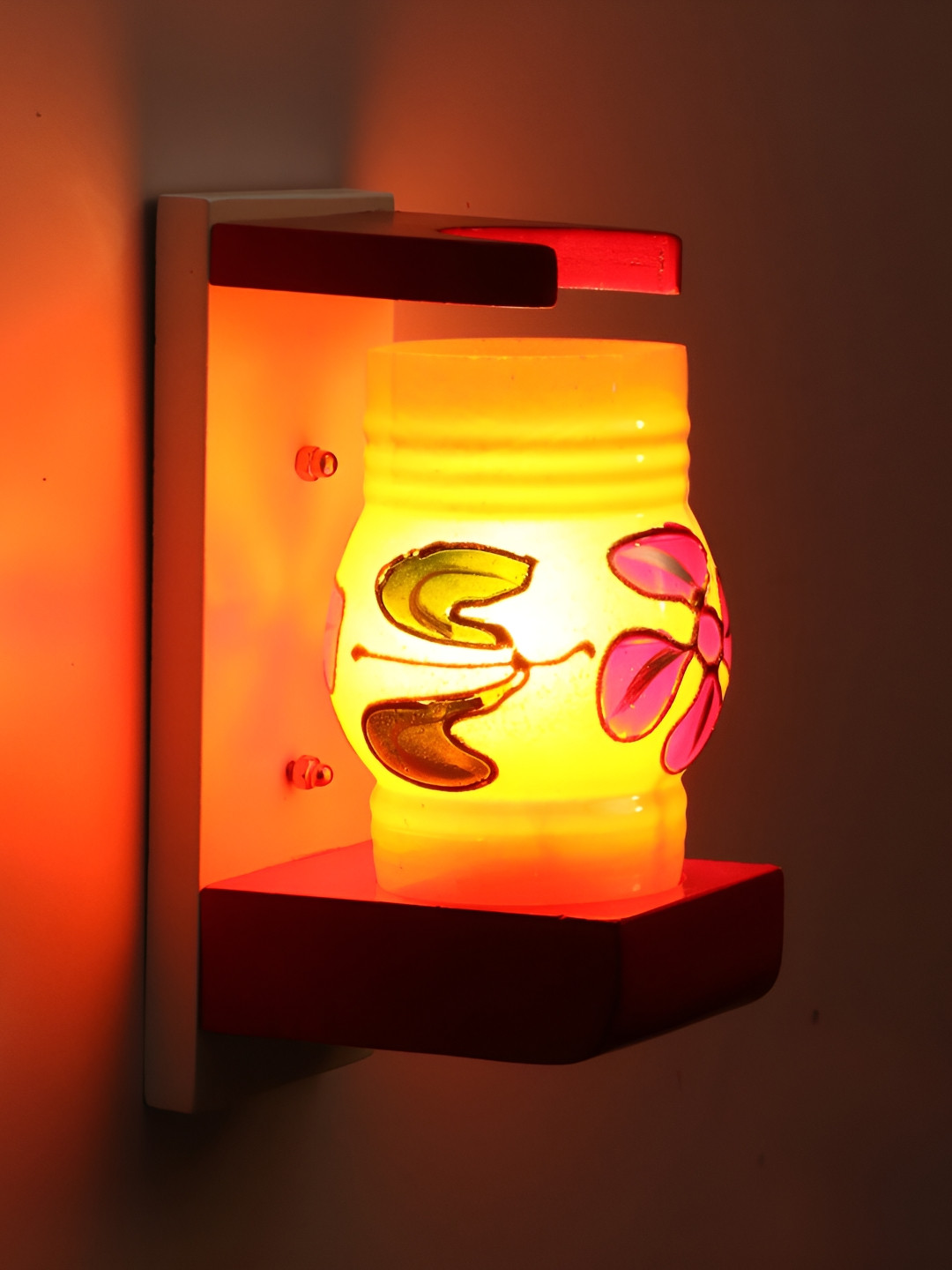 

1ST TIME Red & White Printed Glass Traditional Cylinder Shaped Wall Lamp