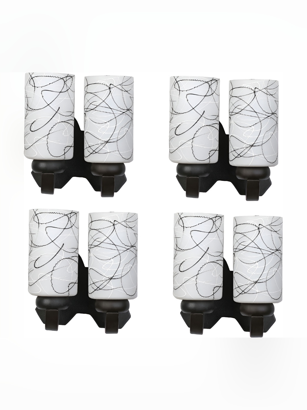 

1ST TIME White & Black 4 Pieces Textured Glass Traditional Cylinder Shaped Wall Lamps