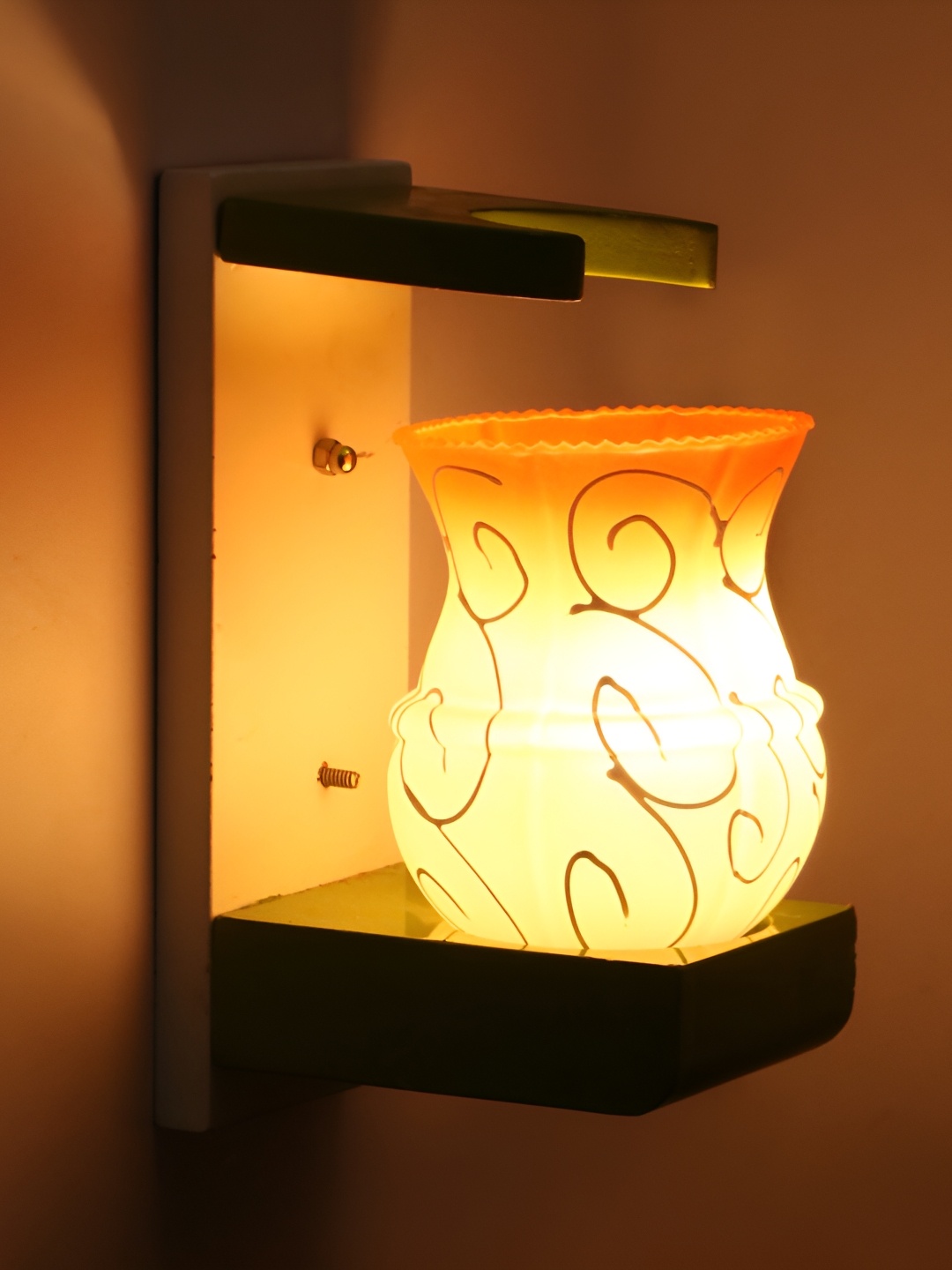 

1ST TIME Orange & Green Printed Contemporary Glass Wall Lamp