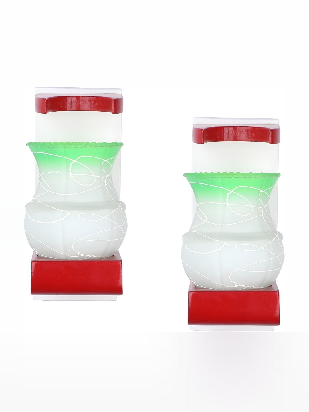 

1ST TIME White & Red 2 Pieces Textured Glass Abstract Shaped Shaped Wall Lamp