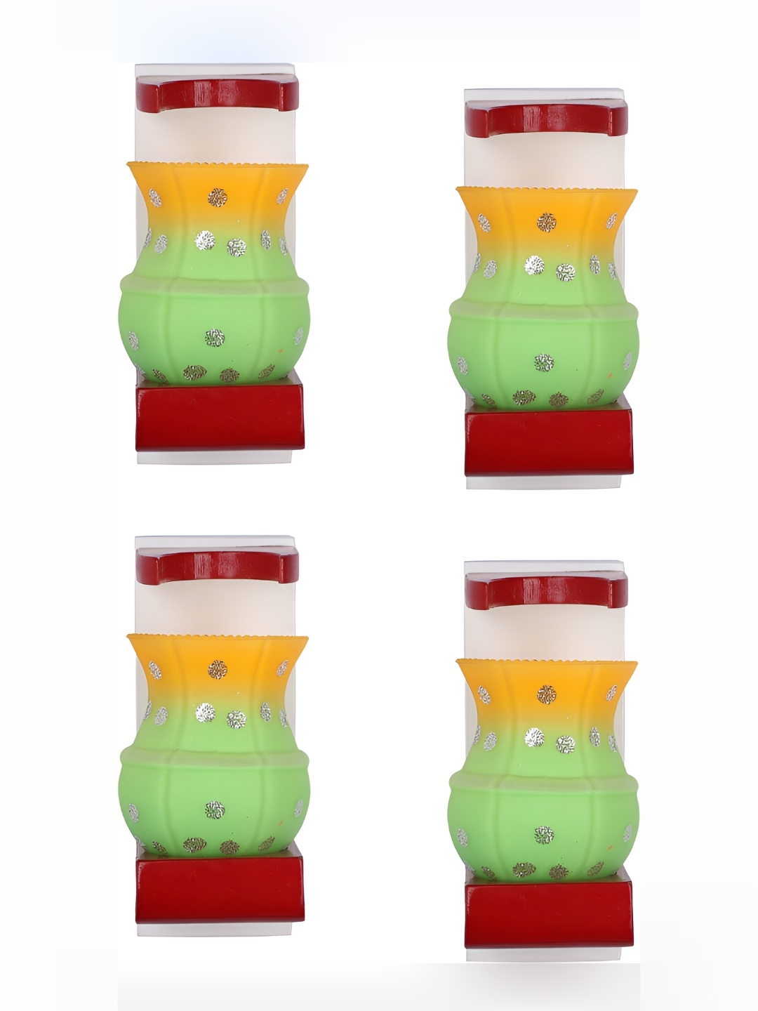 

1ST TIME Green & Yellow 4 Pieces Printed Glass Traditional Cylinder Shaped Wall Lamp